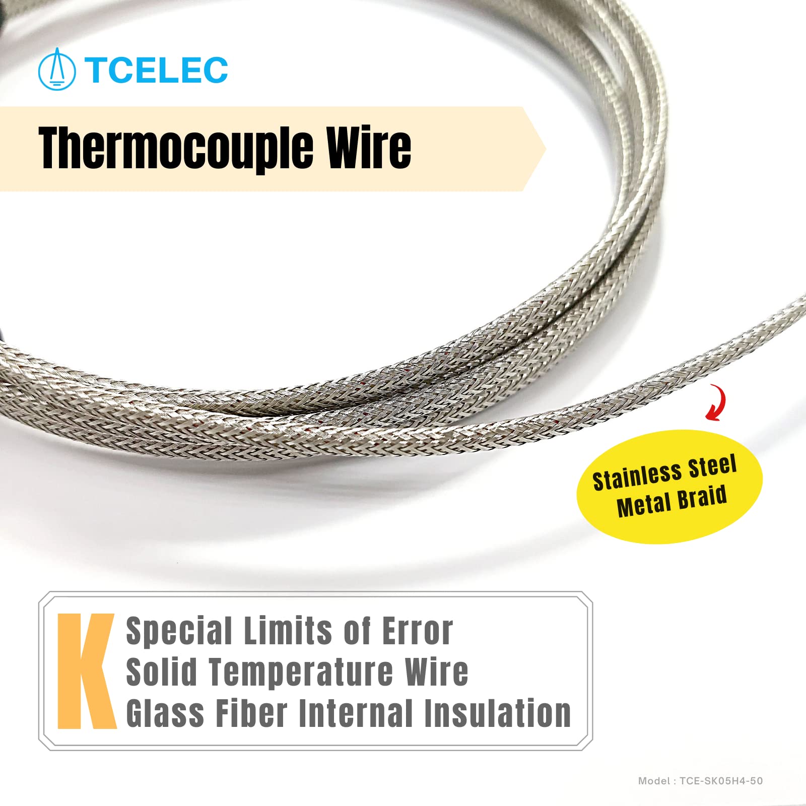 TCELEC TCE-SK05H4-50 K Type Thermocouple Probe for Furnace Oven Meet The 1/2 PT Screw Thread K-Type Input Instrument Thermocouple Thermometer Sensor Temperature Range from 77°F to 1112°F