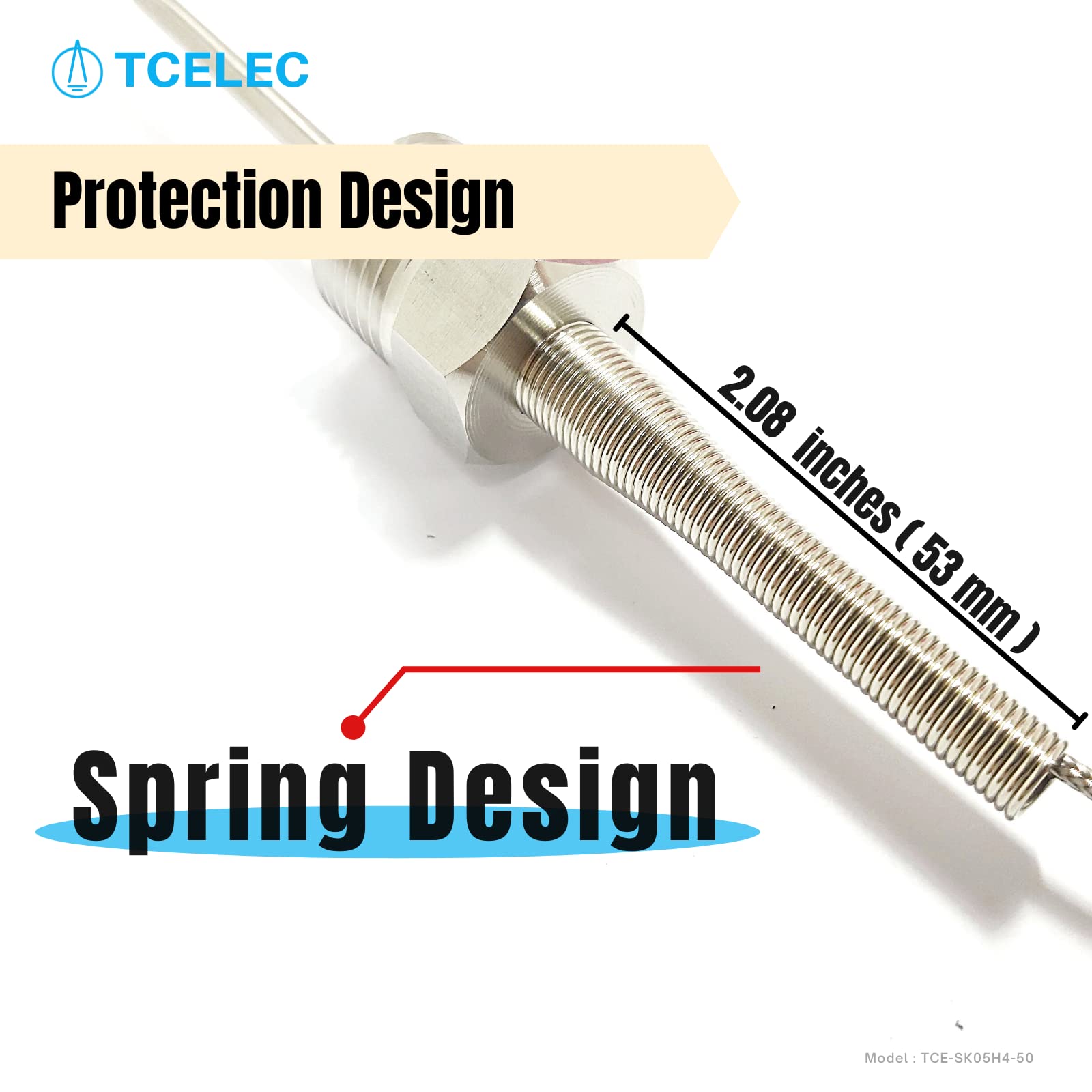 TCELEC TCE-SK05H4-50 K Type Thermocouple Probe for Furnace Oven Meet The 1/2 PT Screw Thread K-Type Input Instrument Thermocouple Thermometer Sensor Temperature Range from 77°F to 1112°F