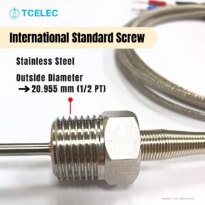 TCELEC TCE-SK05H4-50 K Type Thermocouple Probe for Furnace Oven Meet The 1/2 PT Screw Thread K-Type Input Instrument Thermocouple Thermometer Sensor Temperature Range from 77°F to 1112°F