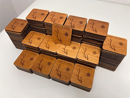 Custom Lake Map Square Wood Coasters - ANY LAKE! sets of 4, 6, 8- lake house décor Laser Engraved
