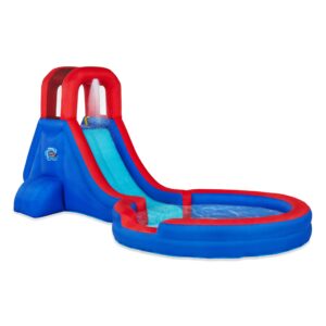 sunny & fun inflatable single ring water slide park – heavy-duty for outdoor fun - climbing wall, slide & deep pool – easy to set up & inflate with included air pump & carrying case