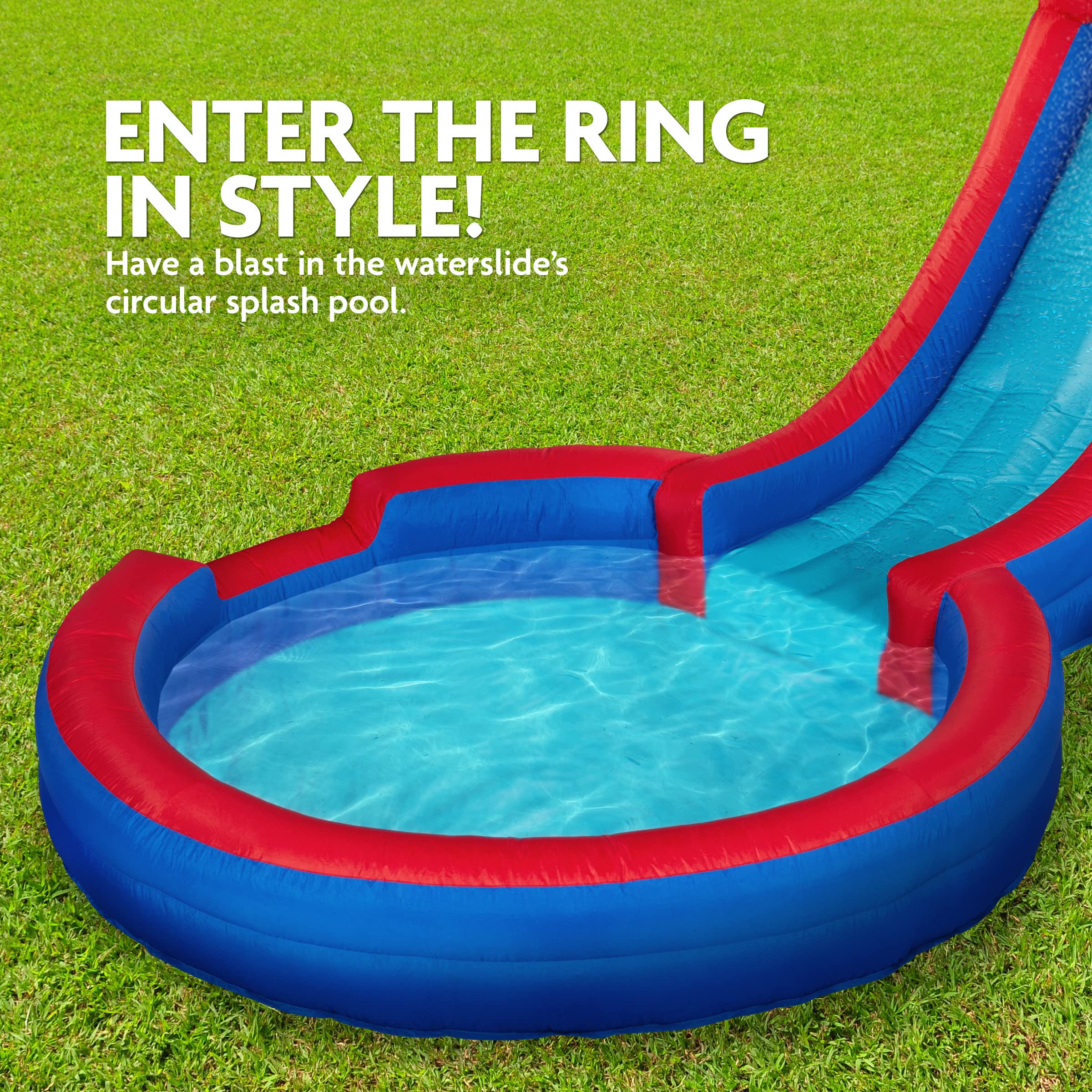 Sunny & Fun Inflatable Single Ring Water Slide Park – Heavy-Duty for Outdoor Fun - Climbing Wall, Slide & Deep Pool – Easy to Set Up & Inflate with Included Air Pump & Carrying Case