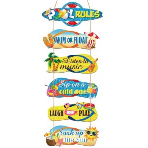 6 pack wooden pool rules signs 4 x 11 inch summer slippers hanging wooden sign outdoor decorations for swimming pool decor, assemble by yourself