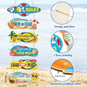 6 Pack Wooden Pool Rules Signs 4 x 11 Inch Summer Slippers Hanging Wooden Sign Outdoor Decorations for Swimming Pool Decor, Assemble by Yourself