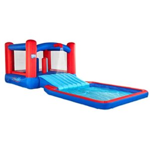 sunny & fun slide n’ splash bounce house inflatable water slide park – heavy-duty for outdoor fun, wide slide & splash pool – easy to set up & inflate with included air pump & carrying case