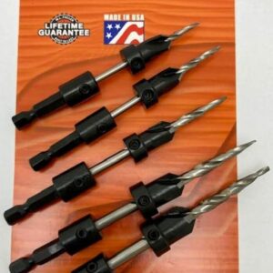 Set of 5 Countersinks with Hex Shank Taper Point Drills & 1 - Hex Key, by W. L. Fuller, for # 5, 6, 8, 10, & 12 Screws Made in The USA