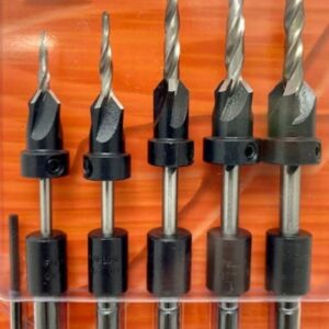 Set of 5 Countersinks with Hex Shank Taper Point Drills & 1 - Hex Key, by W. L. Fuller, for # 5, 6, 8, 10, & 12 Screws Made in The USA