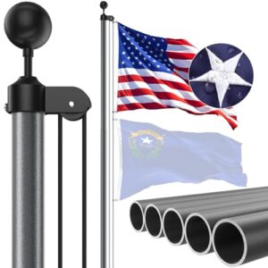 scwn heavy duty flag pole for house ground-25ft 13 gauge extra thick aluminum flagpole kit with 5x3 nylon embroidered flag,for outside yard,outdoor,commercial or residential-space grey