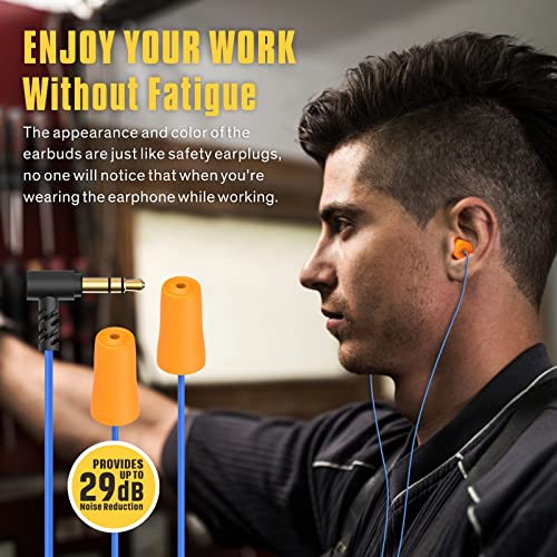 Hearprotek earplug Headphones for Work, Safety Foam Earbuds Headphones That Look Like earplugs for Hearing Protection Noise Isolation-Great for Work Shift, Construction, Lawn Mowing, Heavy Machinery