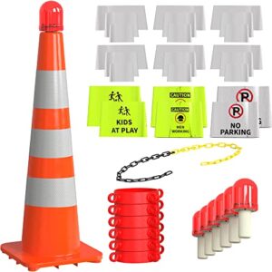 debrall traffic cones 6 pack – 36 inches, 3 reflective strips, resistant pvc plastic, safety cone, multipurpose cones, for parking, construction, school