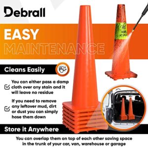 DEBRALL Traffic Cones 6 Pack – 36 Inches, 3 Reflective Strips, Resistant PVC Plastic, Safety Cone, Multipurpose Cones, for Parking, Construction, School