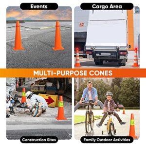 DEBRALL Traffic Cones 6 Pack – 36 Inches, 3 Reflective Strips, Resistant PVC Plastic, Safety Cone, Multipurpose Cones, for Parking, Construction, School