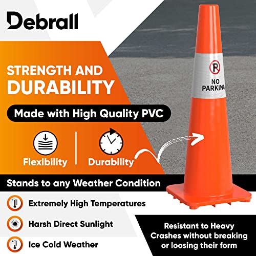 DEBRALL Traffic Cones 6 Pack – 36 Inches, 3 Reflective Strips, Resistant PVC Plastic, Safety Cone, Multipurpose Cones, for Parking, Construction, School