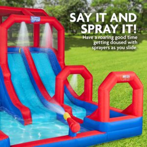 Sunny & Fun Mega Climb N’ Go Inflatable Water Slide Park – Heavy-Duty for Outdoor Fun - Climbing Wall, 2 Slides, Splash & Deep Pool – Easy to Set Up & Inflate with Included Air Pump & Carrying Case