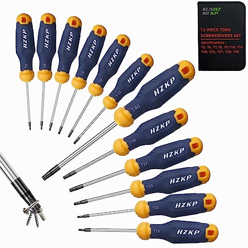 SUNHZMCKP 12-Piece Magnetic Torx Screwdrivers Set, S2 Alloy Steel, T5-T40 Star Screwdrivers Set, Professional Grade Repair Tools