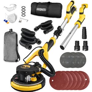 drywall sander, electric drywall sander with vacuum, 7 variable speed, 900-1800rpm, labor-saving handle and patented fixture for ceiling sanding, led light, 14ft dust hose,26ft power cable,storage bag