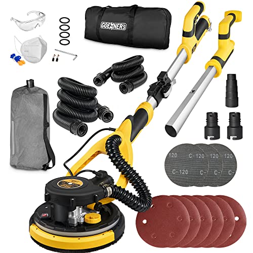 Drywall Sander, Electric Drywall Sander with Vacuum, 7 Variable Speed, 900-1800RPM, Labor-Saving Handle and Patented Fixture for Ceiling Sanding, LED Light, 14ft Dust Hose,26ft Power Cable,Storage Bag