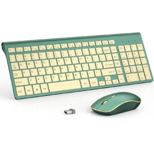 wireless 2.4g compact and quiet keyboard and mouse combo,ergonomic and portable design for computer, windows,desktop, pc, laptop-cangling green