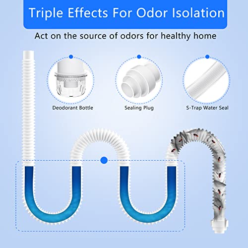 LOONGSHINET 1-1/4 Inch Bathroom Sink Drain Kit Flexible Expandable Anti-siphon Bottle Universal Sink Drain Assembly for Bathroom Tube S Trap, Bathroom Vanity Sink Drain Plumbing P Trap Pipe, White