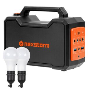 nexstorm 155wh portable power station, 42000mah camping generator power station with flashlight bulbs dc usb type c ports, solar charger battery pack for home emergency gift