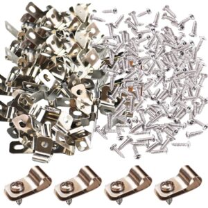 100 pcs fence wire clamps with 100 pcs screws for 2-6 gauge wire fencing, stainless steel wire clips mount welded wire to vinyl, wood or metal fence