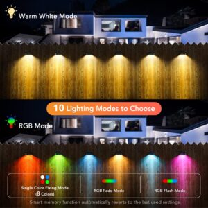 AGPTEK Solar Fence Lights with Warm White & RGB Fixed Mode 6 Pack, Color Glow Solar Christmas Holiday Decoration Lights Outdoor LED Wall Lights for Fence, Patio, Porch, Deck Railing, Backyard, Step