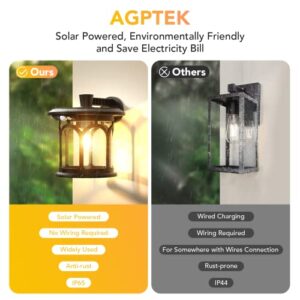 Solar Wall Lights Outdoor 2 Pack, AGPTEK Motion Sensor Solar Lights with 3 Lighting Modes, Dusk to Dawn Wall Lanterns Waterproof Solar Lantern Sconce Lights for Patio, Porch, Garage, Barn, Garden