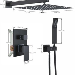 Ackwave Shower Faucet Matte Black Shower System with 8 Inches Rain Shower Head and Handheld Spray Bathroom Luxury Rain Shower Faucet Set Complete Wall Mounted