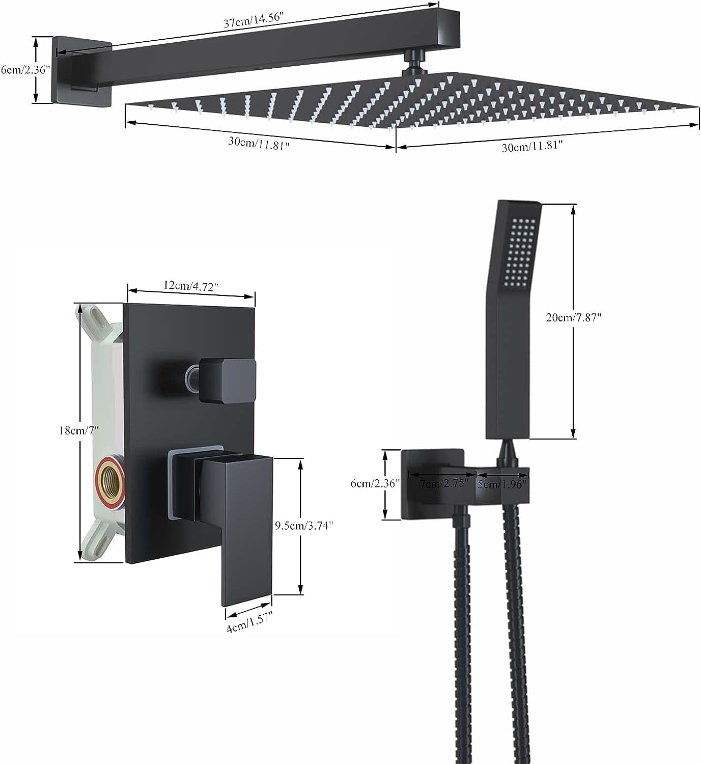 Ackwave Shower Faucet Matte Black Shower System with 8 Inches Rain Shower Head and Handheld Spray Bathroom Luxury Rain Shower Faucet Set Complete Wall Mounted