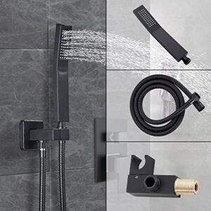 Ackwave Shower Faucet Matte Black Shower System with 8 Inches Rain Shower Head and Handheld Spray Bathroom Luxury Rain Shower Faucet Set Complete Wall Mounted