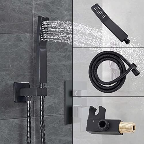 Ackwave Shower Faucet Matte Black Shower System with 8 Inches Rain Shower Head and Handheld Spray Bathroom Luxury Rain Shower Faucet Set Complete Wall Mounted