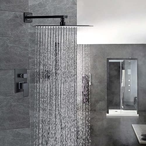 Ackwave Shower Faucet Matte Black Shower System with 8 Inches Rain Shower Head and Handheld Spray Bathroom Luxury Rain Shower Faucet Set Complete Wall Mounted