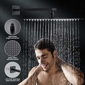 Ackwave Shower Faucet Matte Black Shower System with 8 Inches Rain Shower Head and Handheld Spray Bathroom Luxury Rain Shower Faucet Set Complete Wall Mounted