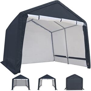 asteroutdoor 10x10 ft outdoor storage shelter with rollup zipper door portable garage kit tent waterproof and uv resistant carport shed for motorcycle gardening vehicle atv and car, dark gray