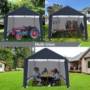 AsterOutdoor 10x10 ft Outdoor Storage Shelter with Rollup Zipper Door Portable Garage Kit Tent Waterproof and UV Resistant Carport Shed for Motorcycle Gardening Vehicle ATV and Car, Dark Gray