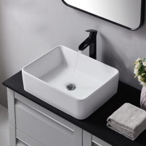 HOTIS HOME Rectangular Vessel Sink, 16"X12" White Bathroom Sink, Ceramic Vessel Sinks For Bathrooms, Rectangle Farmhouse Small Above Countertop Bathroom Vessel Sink