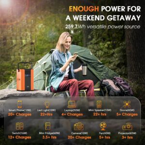 Trene Portable Power Station, Outdoor Generator 259.7Wh, Solar Generator, 300W Lithium Battery Backup Power Source with LED Light, DC AC Outlet for Home Use Camping RV Travel Emergency