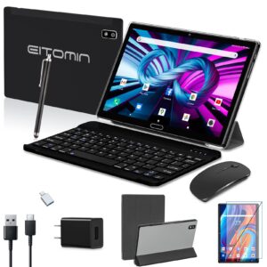 Tablet 10.1 inch Android 11 Tablets, 2 in 1 Tablet with Keyboard, 4GB RAM 64GB ROM 256GB Expandable, 4G Cellular, Octa-Core Processor, 13 MP Camera, Google Certified 2.4G WiFi Tablet Black