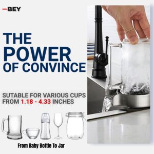 BEY Automatic Glass Rinser - Powerful Cup Washer for Kitchen Sink, Stainless Steel Baby Bottle Cleaner Sinks Attachment, Bar Accessories Spray Metal (Silver Stainless Steel)