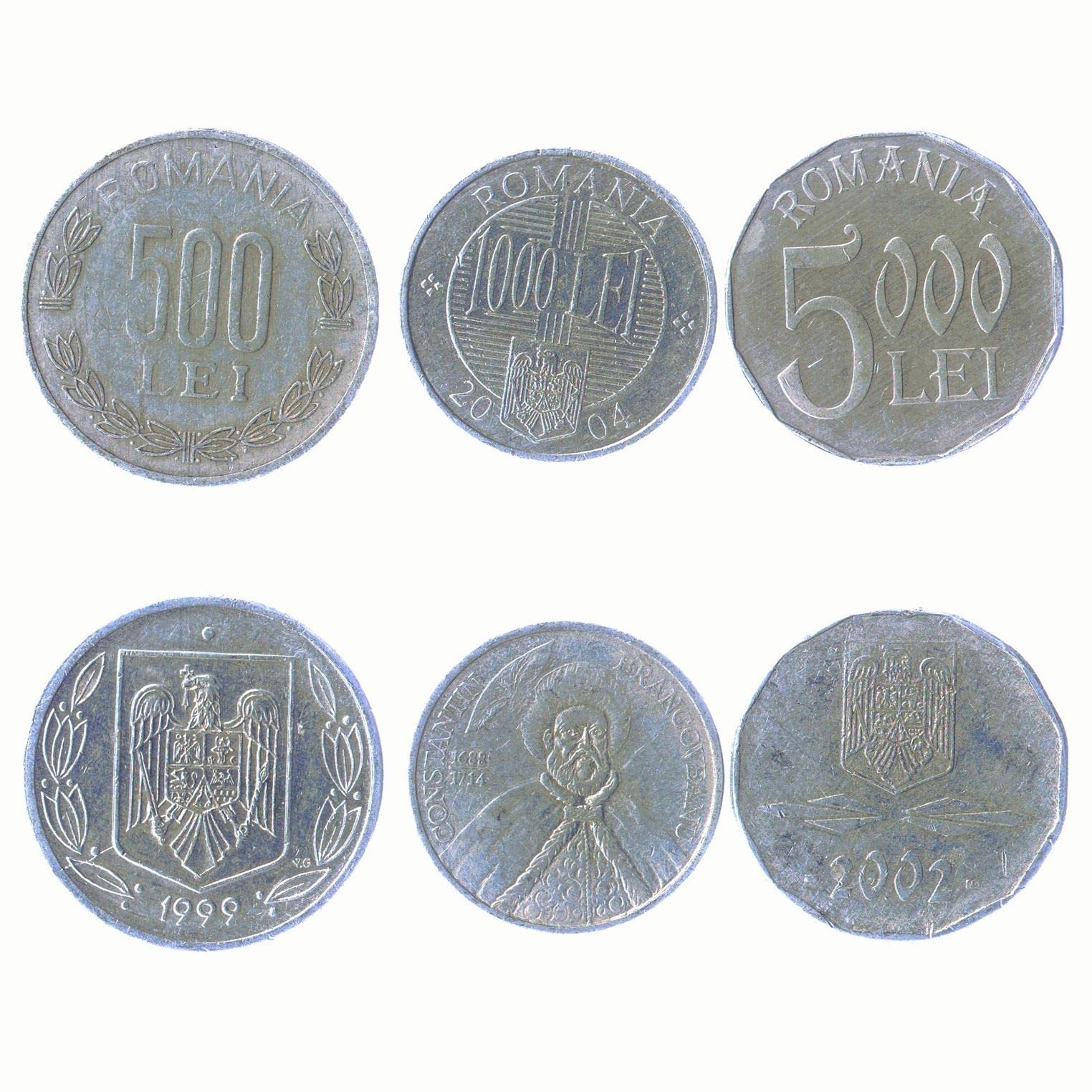 3 Coins from Romania | Romanian Coin Set Collection 500 1000 5000 Lei | Circulated 1999-2006 | Constantin Brâncoveanu