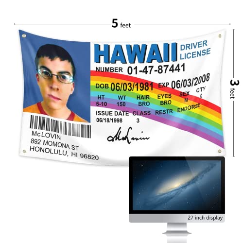 Wassupup 3x5 Feet Mclovin Id Flag, Novelty College Funny Dorm Banner - Vivid Color & Fade Proof - Double Stitched Polyester with Brass Grommets 3 X 5 Ft Tapestry