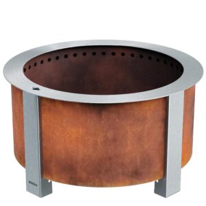 smokeless fire pit | 27 inches | breeo x series 24 wood burning campfire | usa | corten steel | best durable backyard bonfire | grilling & cooking | low smoke stove | enjoy with a group or solo