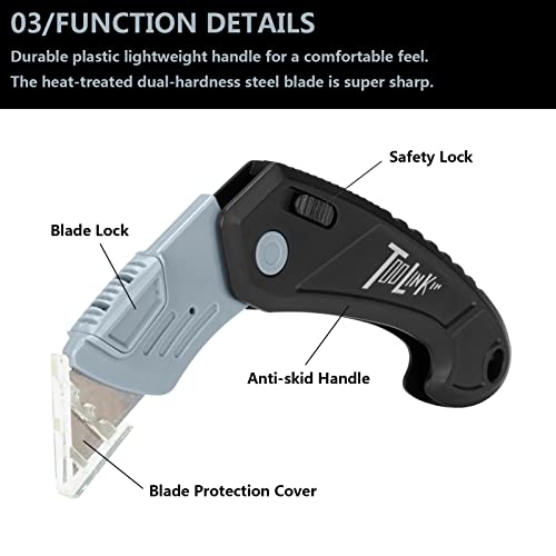 1-Pack Folding Utility Knife, Quick Change Box Cutter with Sharp Blade, Lock Back and Comfortable Handle, Compact Safety Box Cutter for Carton, Cardboard, String and Boxes