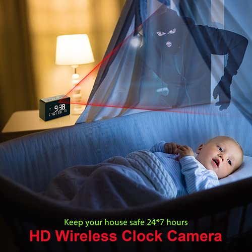 Hidden Camera Clock, Wireless WiFi 1080P Spy Camera with Night Vision, Motion Detection, Loop Recording Wireless Security Camera Nanny Cam for Indoor/Home Camera