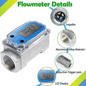 Turbine Flow Meter,Electronic Digital LCD Display Flow-Meter with NPT Counter Gas Oil Fuel Flowmeter for Measure Diesel Kerosene Gasoline