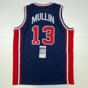 autographed/signed chris mullin 1992 dream team usa olympics blue basketball jersey jsa coa