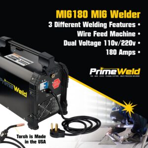 PrimeWeld MIG180 Mig Welder, 180 Amp Wire Feed Welding Machine With Dual Voltage 220v, 110v