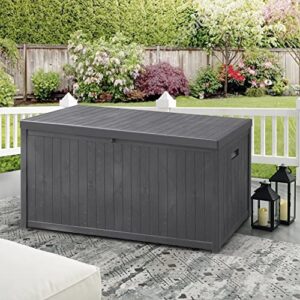 120 gallon large patio storage box deck boxes outdoor waterproof patio cushion storage outside container for pool towel, garden tools, toys, grey