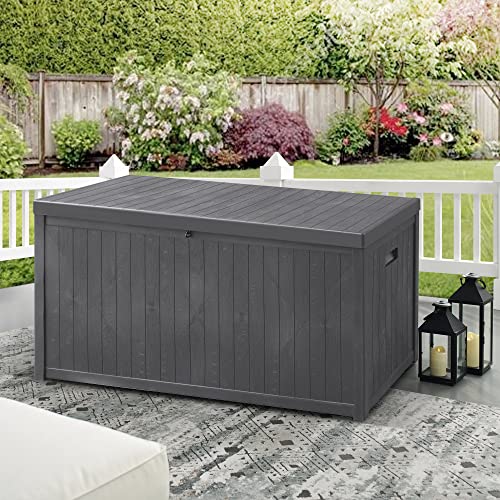 120 Gallon Large Patio Storage Box Deck Boxes Outdoor Waterproof Patio Cushion Storage Outside Container for Pool Towel, Garden Tools, Toys, Grey