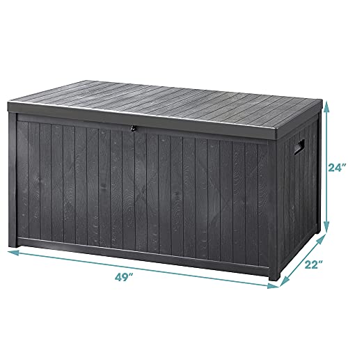 120 Gallon Large Patio Storage Box Deck Boxes Outdoor Waterproof Patio Cushion Storage Outside Container for Pool Towel, Garden Tools, Toys, Grey